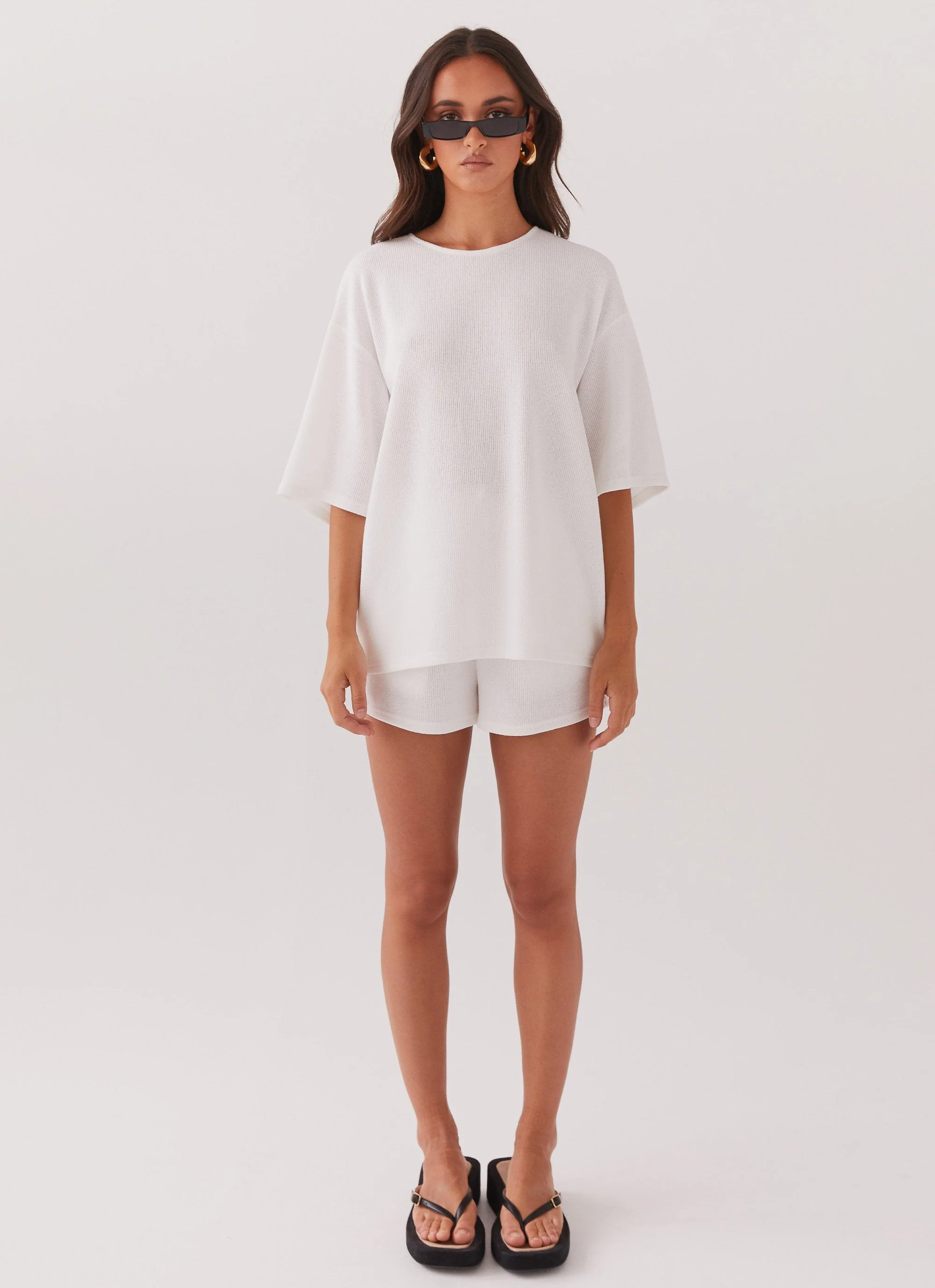 Ocean Waves Knit Shorts - White - Image 3